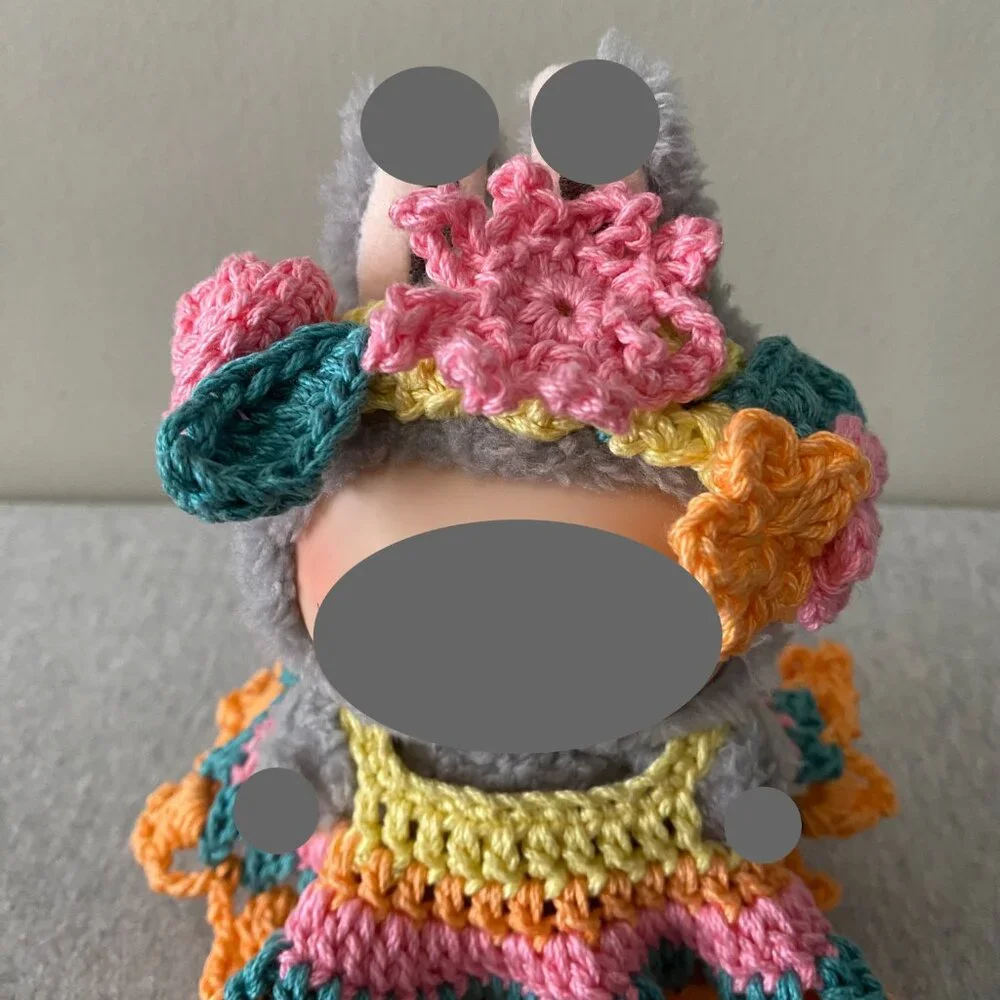 Handmade Crochet Multicoloured Floral Outfit for 17cm Plush Doll 2-Piece Set - Picture 5 of 9
